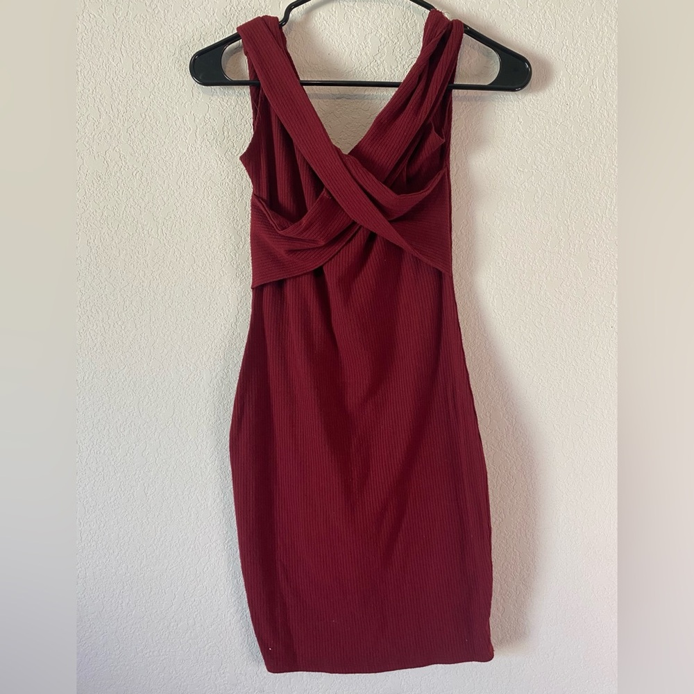Paparazzi Maroon Wine Red Bodycon Dress w/ Crossed Tops Size S